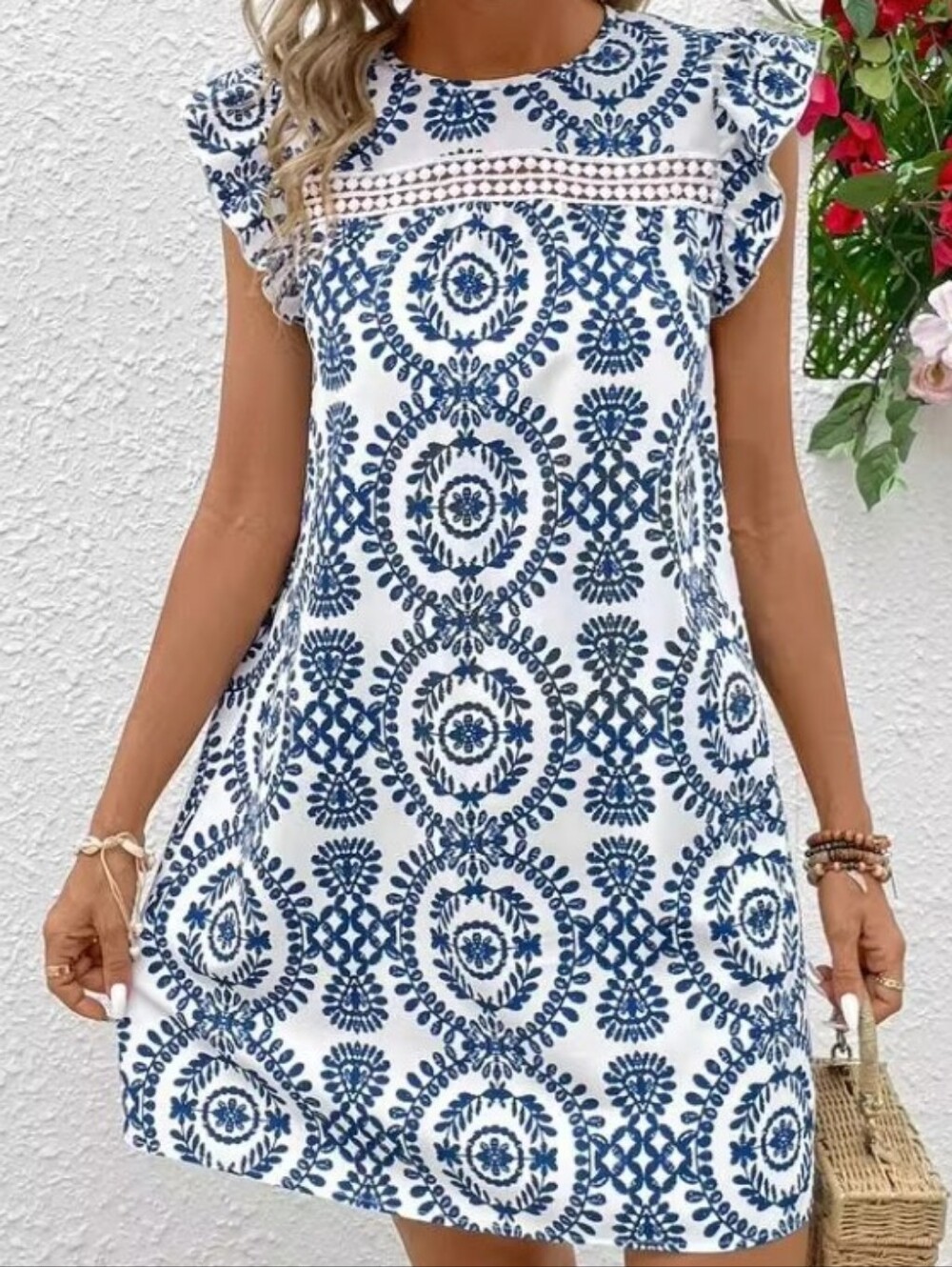 Vivid Eden L Summer Womens Round Neck Cap Sleeve Dress Lace Patchwork A Line - Picture 11 of 15